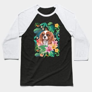 Tropical Blenheim Cavalier King Charles Spaniel Puppy Baseball T-Shirt